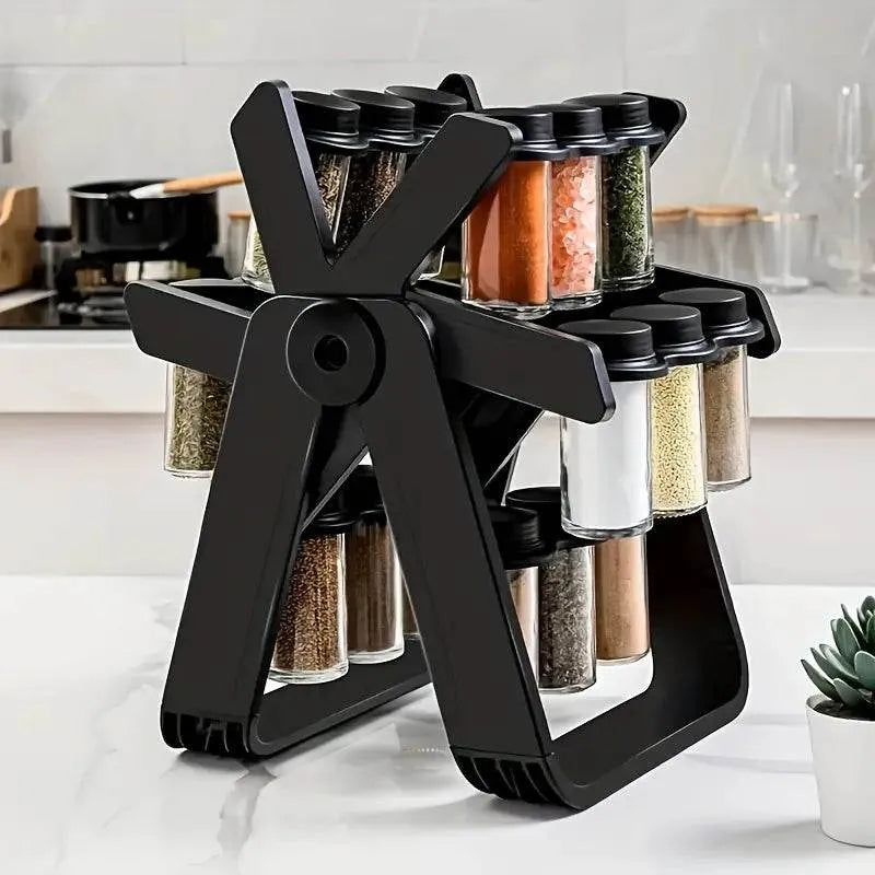 360° Rotating Spice Rack with 18 Glass Jars