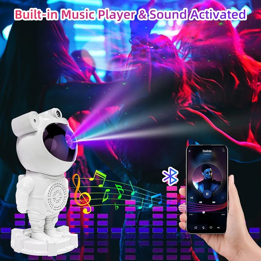 Astronaut Galaxy Star Projector Lamp with Built-in Bluetooth Speaker & Remote Control