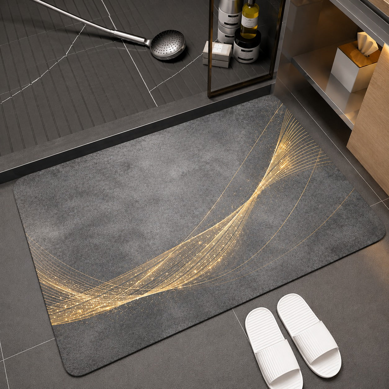 Soft Non Slip Bathroom Mat Modern Abstract Design (22X15Inch)