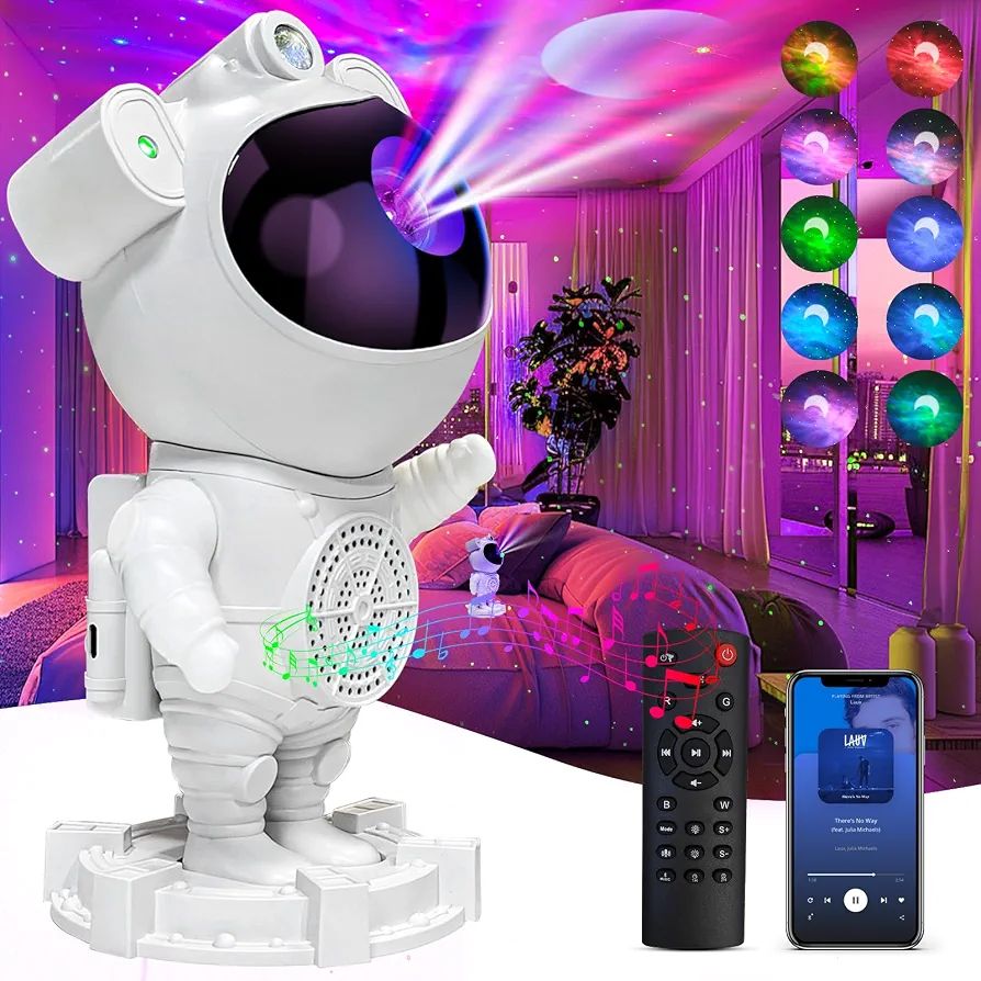 Astronaut Galaxy Star Projector Lamp with Built-in Bluetooth Speaker & Remote Control