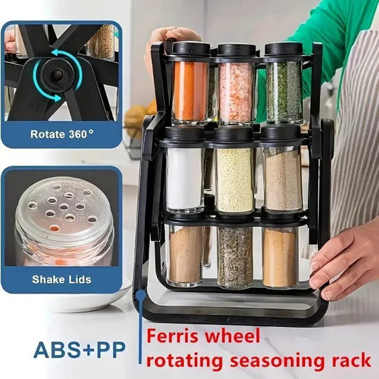 360° Rotating Spice Rack with 18 Glass Jars
