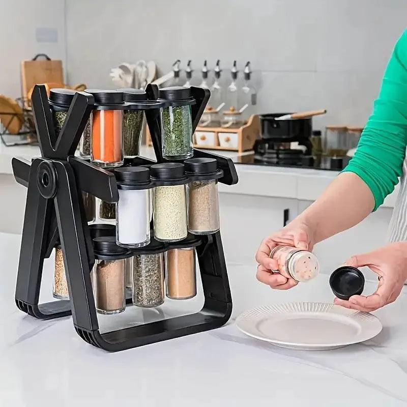 360° Rotating Spice Rack with 18 Glass Jars