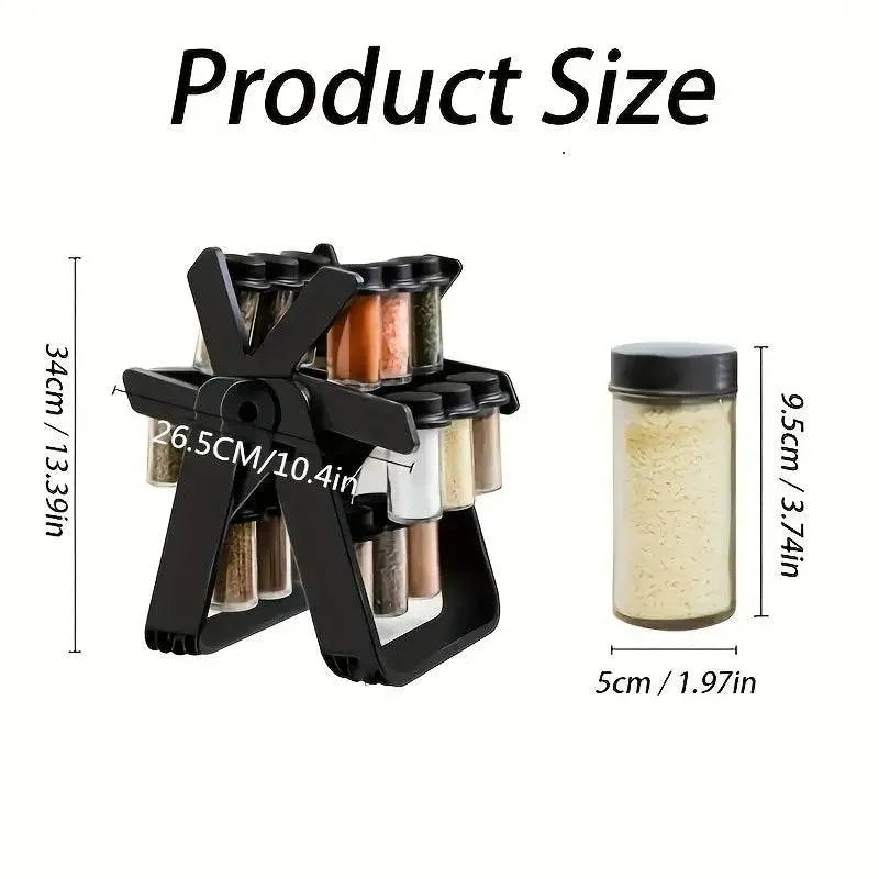 360° Rotating Spice Rack with 18 Glass Jars